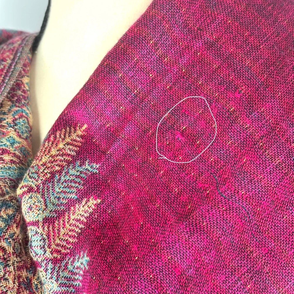 Pashmina Paisley Fuchsia Pink Teal Blue Jewel Tone Boho Silk Blend Scarf Wrap OS